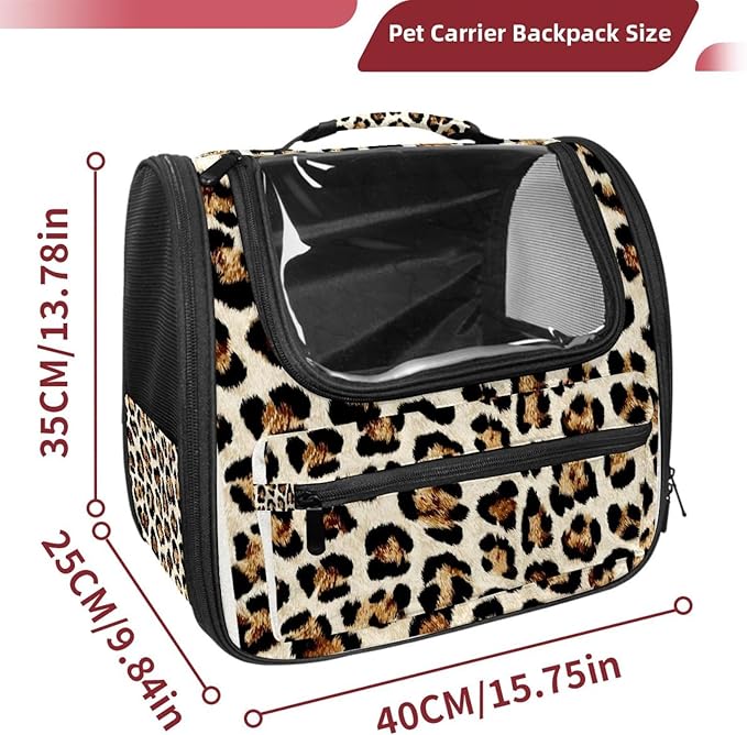 Modern Classic Leopard Print (1) Pet Carrier, Soft Sided Carrier for Small Dog Cat with Windows and Locking Safety Zippers