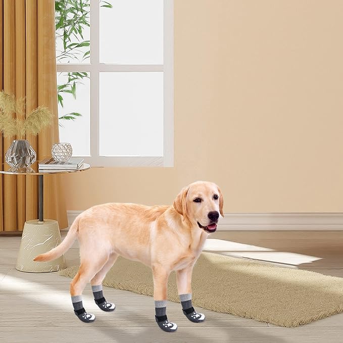 BEAUTYZOO Anti-Slip Dog Socks,Dog Shoes for Hot/Cold Pavement,Paw Protectors with Grips 3 Pairs for Puppy Small Medium Large Senior Old Dogs,Dog Socks to Prevent Licking and Hardwood Floor Protection