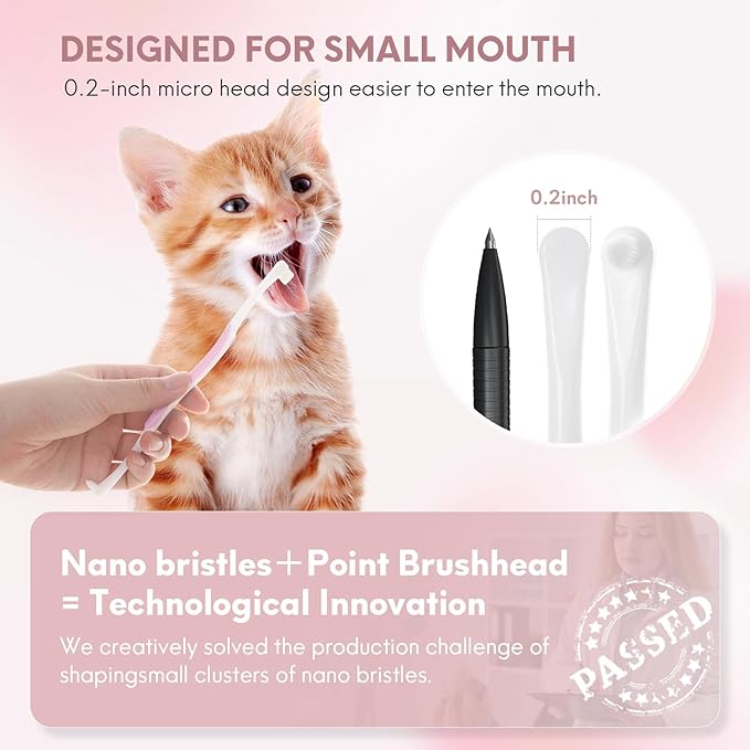 2 Pcs Dual-Sided Cat Toothbrush with Micro Brush Head, Ultra Soft Nano Bristles Pet Toothbrush Kit, Kitten/Puppy Toothbrushes, Fit into Cats/Small Dogs Mouth, Avoid Bleeding Gums
