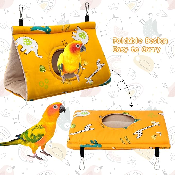 Rypet Winter Warm Bird Nest House - Hanging Hammock Velvet Shed Hut Cage Plush Fluffy Birds Hideaway Sleeping Bed Fuzzy for Parrot Parakeet Cockatiels Budgies Lovebird Medium（Yellow）