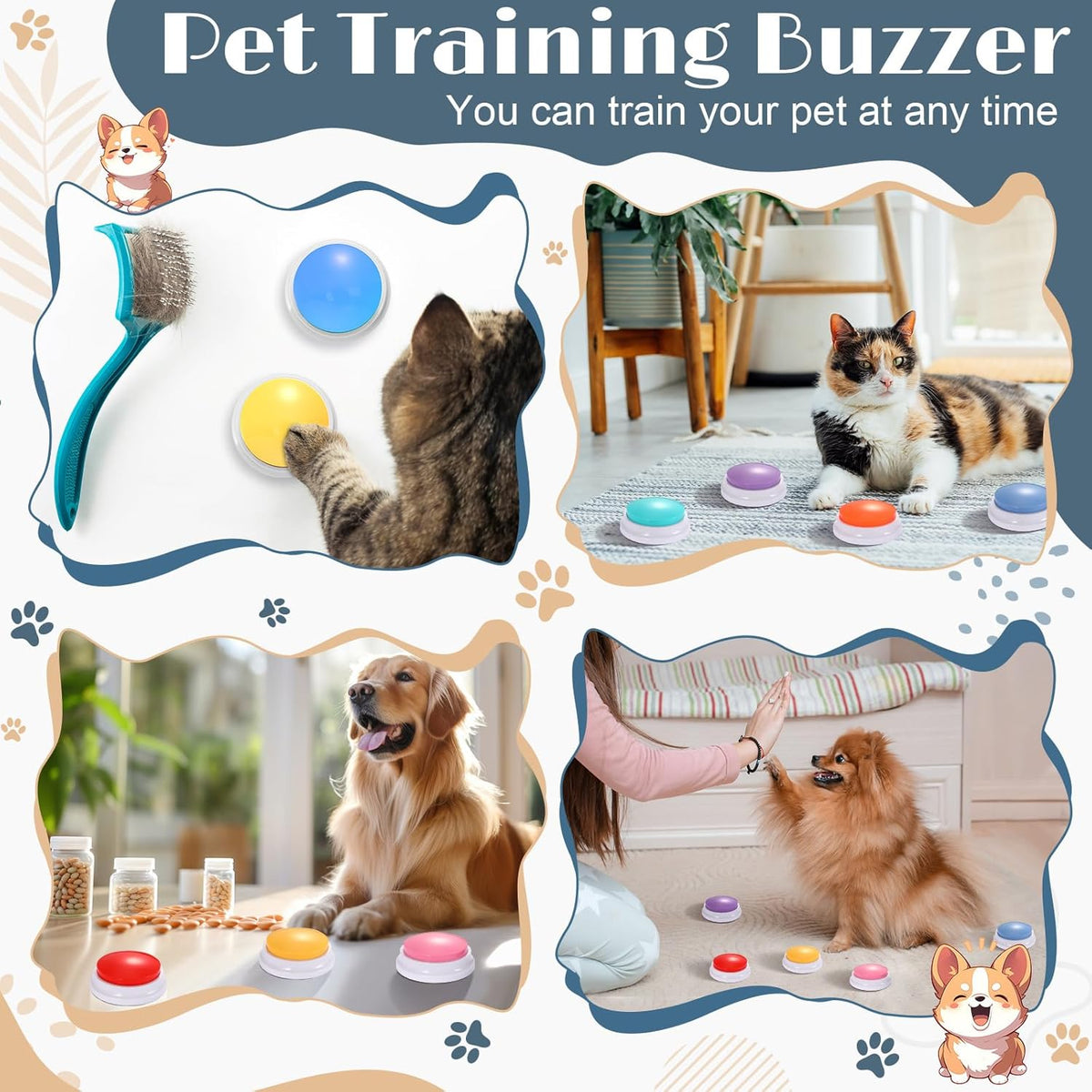 Jerify 16 Pieces Dog Buttons for Communication Voice Recordable Cat Dog Talking Buzzers Set with Stickers 30 Seconds Pet Speech Training Buttons for Pet Cat Training Interactivity(Fresh Colors)
