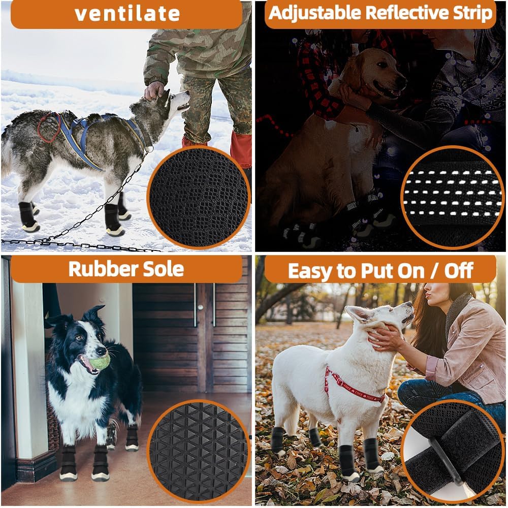 Dog Shoes for Hot Pavement Anti-Slip Dog Boots Waterproof Dog Shoes for Small to Large Dogs with Reflective Straps Pet Dog Boots for Hiking.4Pcs Soft Breathable Paw Protectors for Dogs