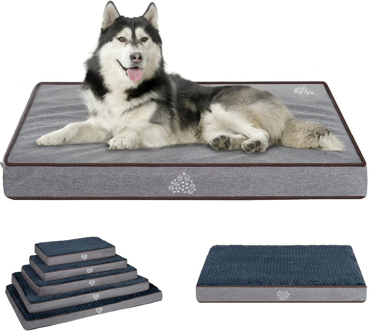 VANKEAN Dog Bed Soft Crate Pad Mat Reversible Warm& Cool, Washable Comfy Kennel Pad with Orthopedic Egg-Crate Foam for Small Medium Large Dogs, Water-Resistant Pet Bed, Grey