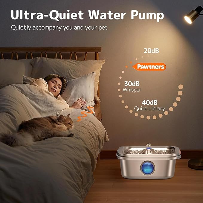 Cat Water Fountain Stainless Steel, 4L/135oz Cat Fountain, Automatic Dog Drinking Dispenser with Water Level Window, 10 Filters, Metal Pet Water Bowl Indoor, Quiet Pump, Easy Cleaning