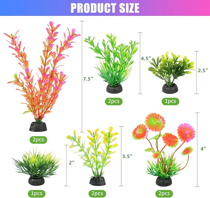AQUANEAT Artificial Fish Tank Plants, Plastic Aquarium Decorations, Pink Accessories, 10pcs