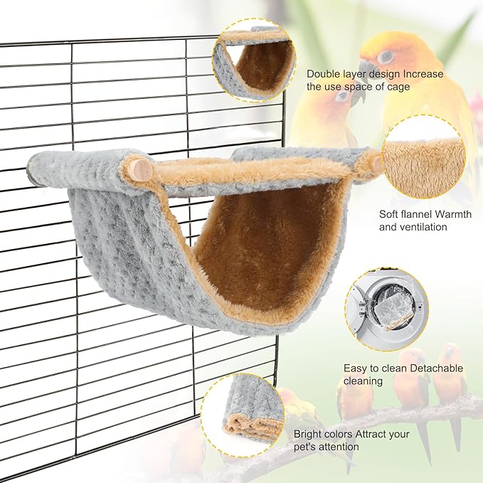 BWOGUE Winter Warm Bird Nest Bed Hanging Hammock Snuggle Hut Parrot House Tent Toy Bird Cage Perch for Parakeet Budgies Cockatiels Lovebird Cockatoo Finch Hamster Chinchilla Guinea Pig