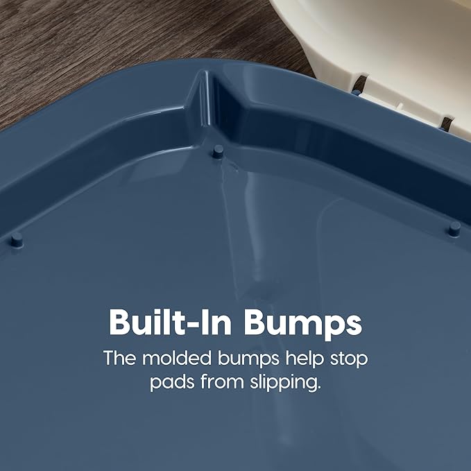 IRIS USA Pee Pad Holder - For Potty Training Regular Sized Dog & Puppy Pee Pads, Secured Latches, Non-Skid Feet, Leak Protection, Fits 22"x22" Pad or Larger, Square, Navy