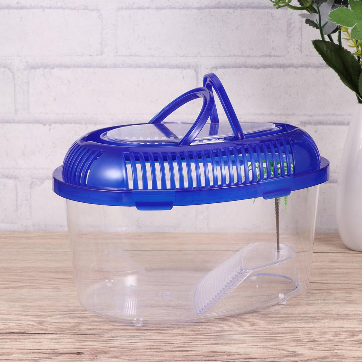POPETPOP Turtle Tank with Lid : Plastic Tortoise Habitat with Basking Platform Transparent Reptile Tank for Turtle, 12.99x9.06x5.31 inch