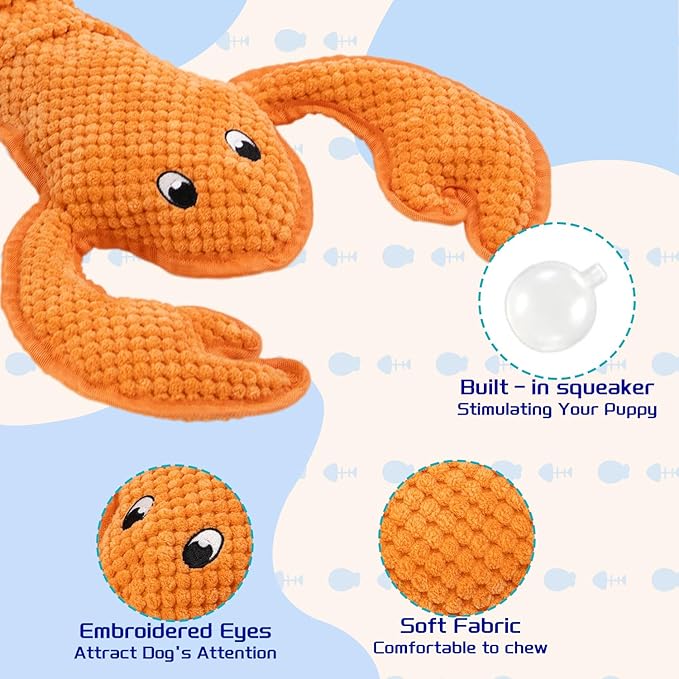 Squeaky Dog Toy No Stuffed Dog Toys,Lobster Puppy Toys for Small Medium Large Breed pups Teething Interactive Toy to Keep Them Busy, Best Christmas Birthday Gift