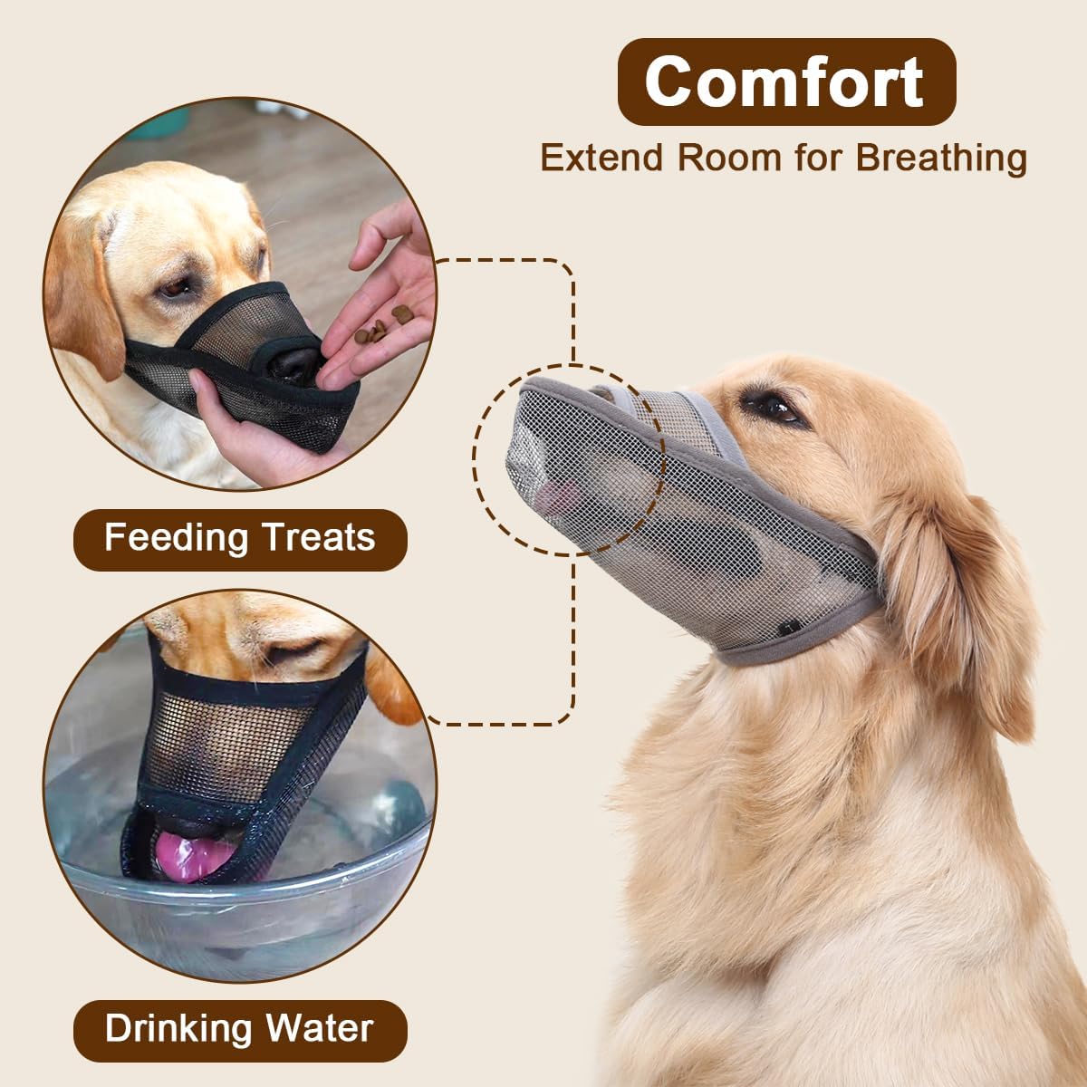 Crazy Felix Nylon Dog Muzzle for Small Medium Large Dogs Dachshund Beagle Poodle Labrador, Air Mesh Breathable and Drinkable Pet Mouth Guard for Anti-Biting Chewing Scavenging(M, Grey)