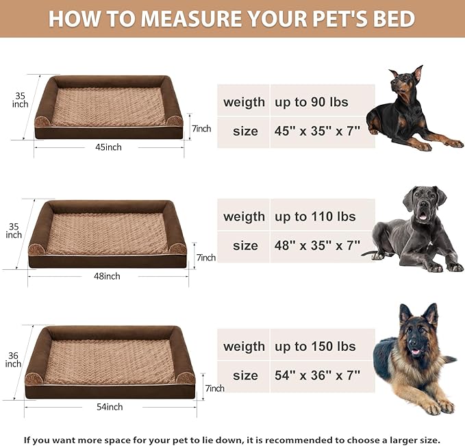 BFPETHOME Dog Beds for Large Dogs, Orthopedic Dog Bed for Medium Large Dogs,Big Waterproof Couch Pet Bed with Removable Washable Cover