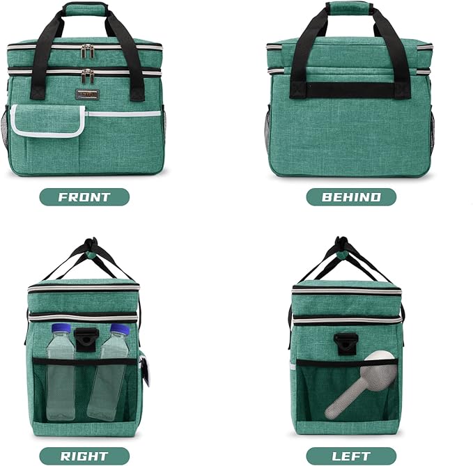 BAGLHER Dog Travel Bag for Supplies - Double-Layer Airline Approved Weekend Pet Travel Organizer Set for Dog and Cat Tote with 2 Pet Food Containers and 2 Collapsible Silicone Bowls Green