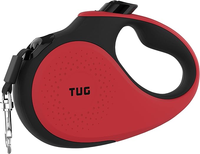 TUG XL 360° Tangle-Free Retractable Dog Leash with Anti-Slip Handle | 26 ft Strong Nylon Tape | One-Handed Brake, Pause, Lock (Extra Large, Red)