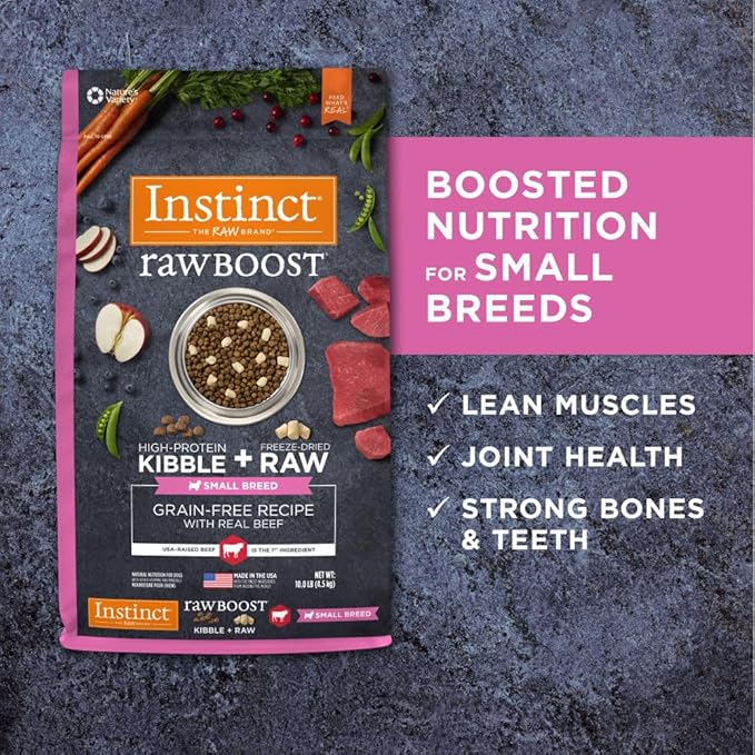 Instinct Raw Boost Small Breed, Natural Dry Dog Food with Freeze Dried Pieces, High Protein, Grain Free Recipe - Real Beef, 10 lb. Bag