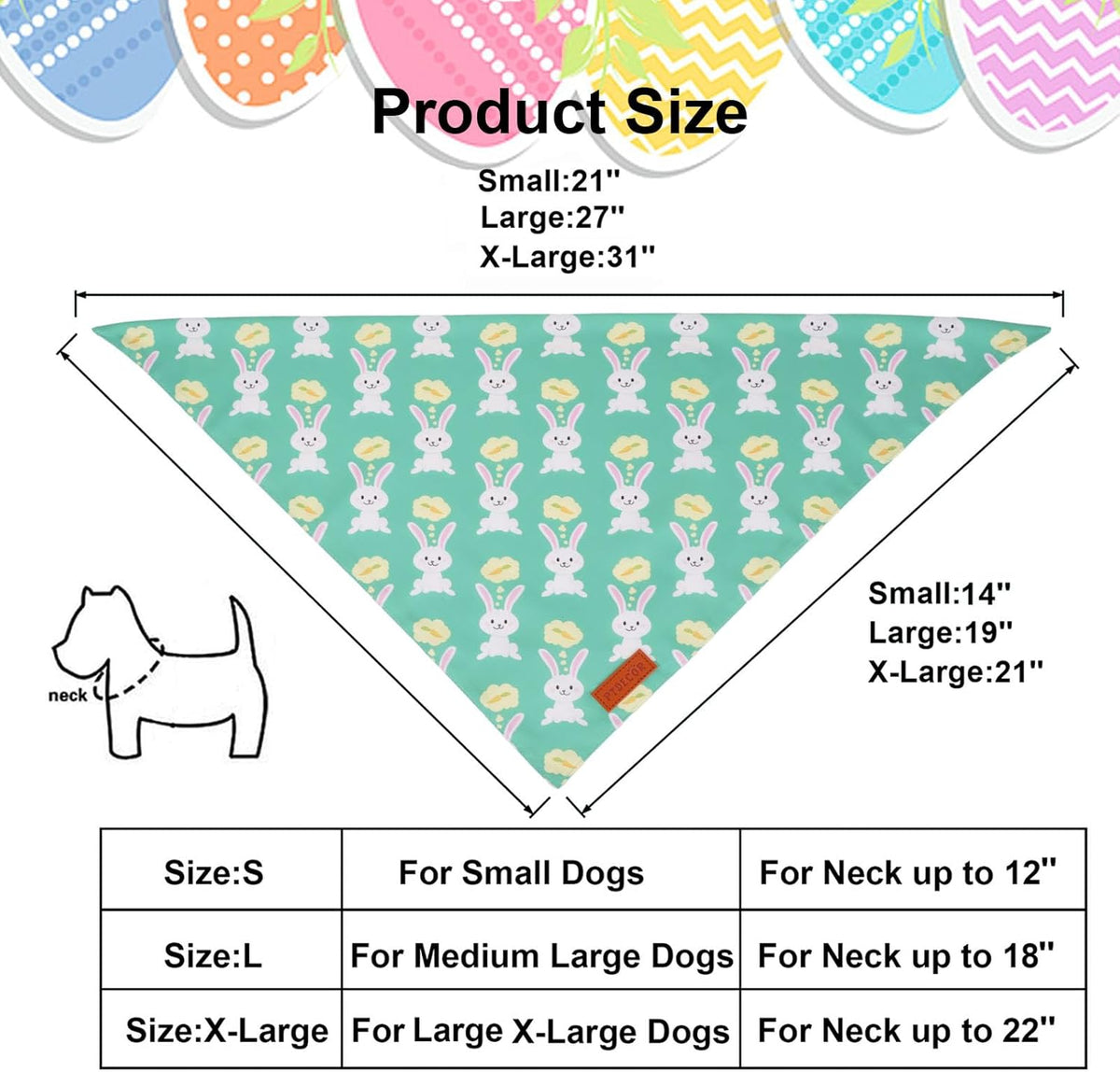 PTDECOR Easter Dog Bandana, Green and Yellow Rabbit Carrot Reversible Holiday Dog Scarf, Multi Size, Triangle Pet Easter Bandanas for Medium Large Dogs Pets (Large)