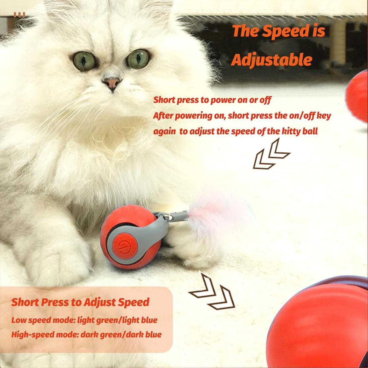 Upgraded Speedy Interactive Cat Ball 4.0 Toys with 2 Optional Tails, Smart Moving Ball Cat Toy for Bored Indoor Cats, Rechargeable & Detachable Automatic Kitten Rolling Balls Toy (Orange)