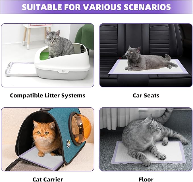 IMMCUTE Cat Pads 16.9" X 11.4", 50 Ct | Pee Pads for Cats | Thickened 6-Layer Super Absorbent Pads, Pee Pads for Tidy Cats Breeze Litter System | Cat Pee Pad for Litter Box