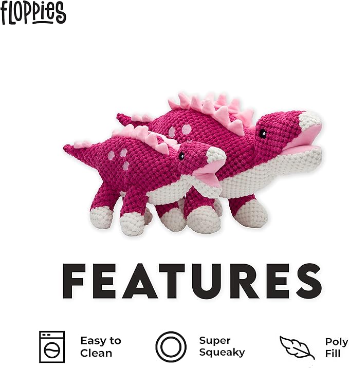 fabdog Floppies Plush Dog Toy - Cute & Durable Squeaky Dog Toys - Best Squeak Toy for Puppies and All Breeds | Ideal Pet Gift| Small Stegosaurus