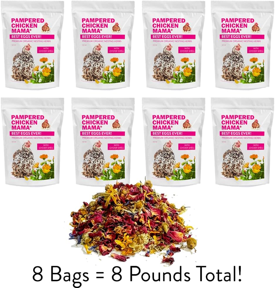 Pampered Chicken Mama Best Eggs Ever! Nesting Herbs for Chickens (8 Pounds Total) for Chicken Nesting Boxes Calcium Supplement for Chickens | Chicken Feed Supplies, Hen Treats for Coops (8 Bags)