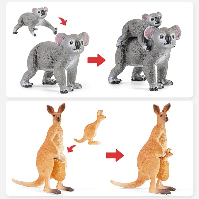 6PCS Australian Animal Figurines Family Toys for Kids, Zoo Safari Animal Figure, Includes Koala,Kangaroo,Platypus Figures with Cubs, Birthday Gift Party Favors Cake Toppers for Boy Girl