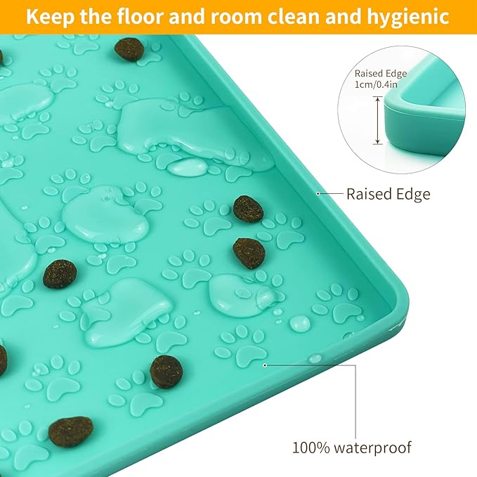 Ptlom Pet Placemat for Dog and Cat, Waterproof Non-Slip Silicone Feeding Bowl Mat Prevent Food and Water Overflow, Puppy Dish Feeder Fountain Trays Suitable for Medium and Small Pets, Green