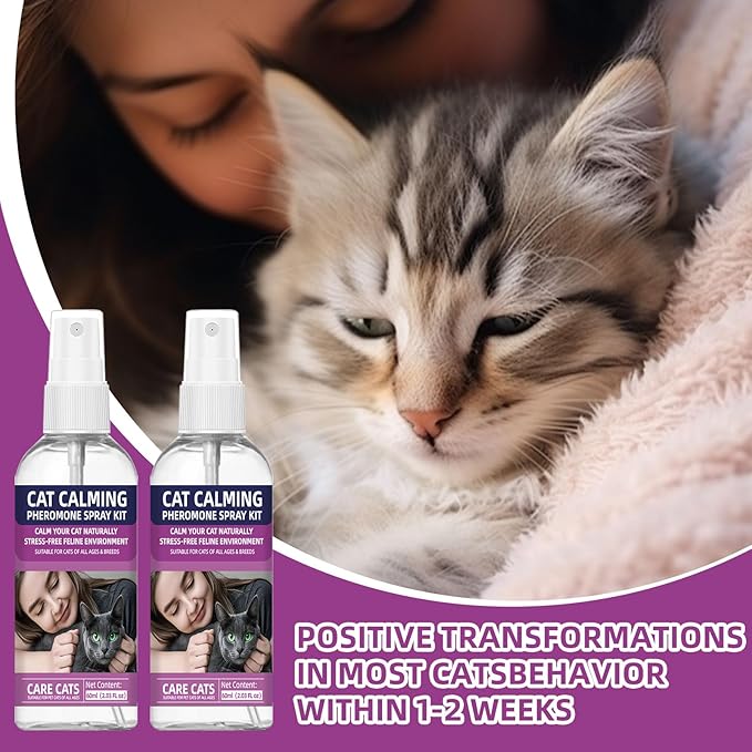 Cat Calming Pheromone Spray Kit Feline Calm Pheromones Vet Recommended Drug-Free Anxiety Relief for Multi-Cat Homes,Stops Scratching & Urine Marking,60-Day Supply | Drug-Free (2 * 60 mL)