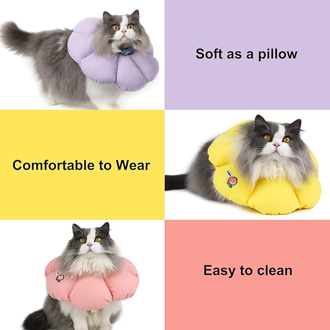 Cat Cone Collar,Cute Waterproof Cat Recovery Collar,Anti-Bite Lick Wound Healing Safety Elizabethan e Collar for Cats,Purple Flower All-Season Style…