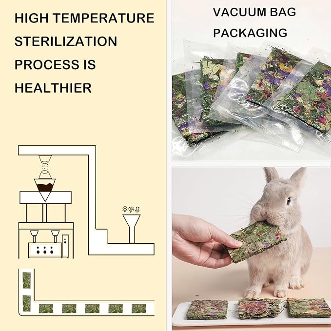 Rabbit Toys 10 Pack Bunny Toys Bunny Chew Toy Guinea Pig Treats Timothy Hay Toy Chips with Herbal Flowers Timothy Hay Grass Hamster Snacks Chinchillas Gerbils for Small Animals Teeth