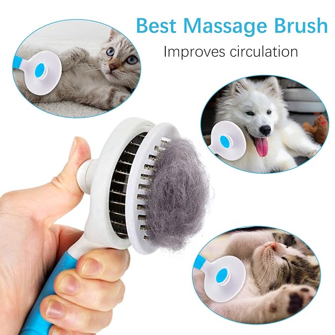 Cat Self Cleaning Slicker Brush, Pets Skin Friendly Grooming Brushes for Shedding Dogs Cats Hair Easy to Remove Loose Undercoat with Long or Short Hairs Pet Massage Tool for All Hair Type- UPGRADED