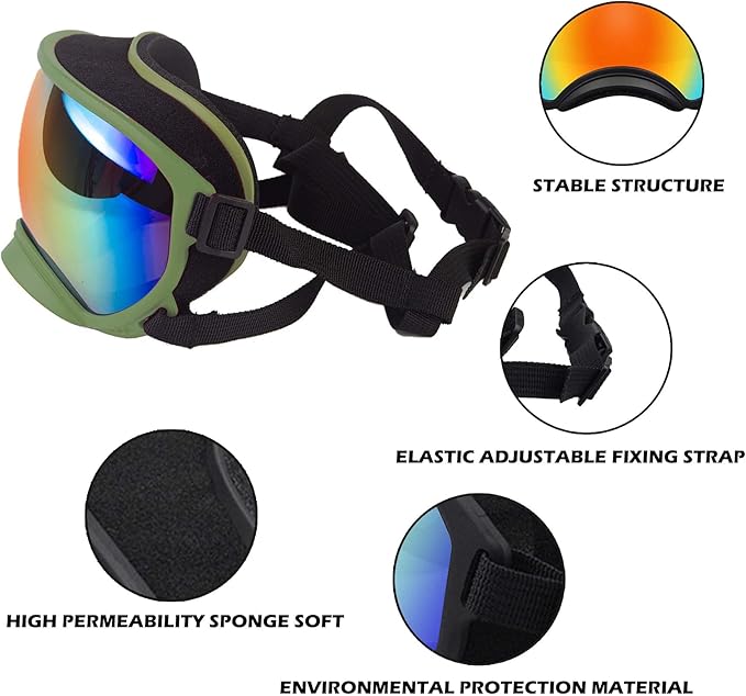 Winproof Adjustable Strap Dog Sunglasses, UV Protection, Suitable for Medium-Large Dogs, Soft Goggles