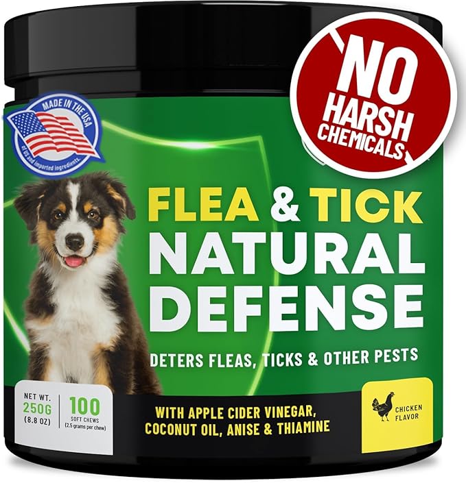 Flea and Tick Chewable Pills - No Harsh Chemicals - 100 Chicken Flavored Treats - Guardian's Choice Pets Brand - Tasty Chews Flea Pills Dogs Love