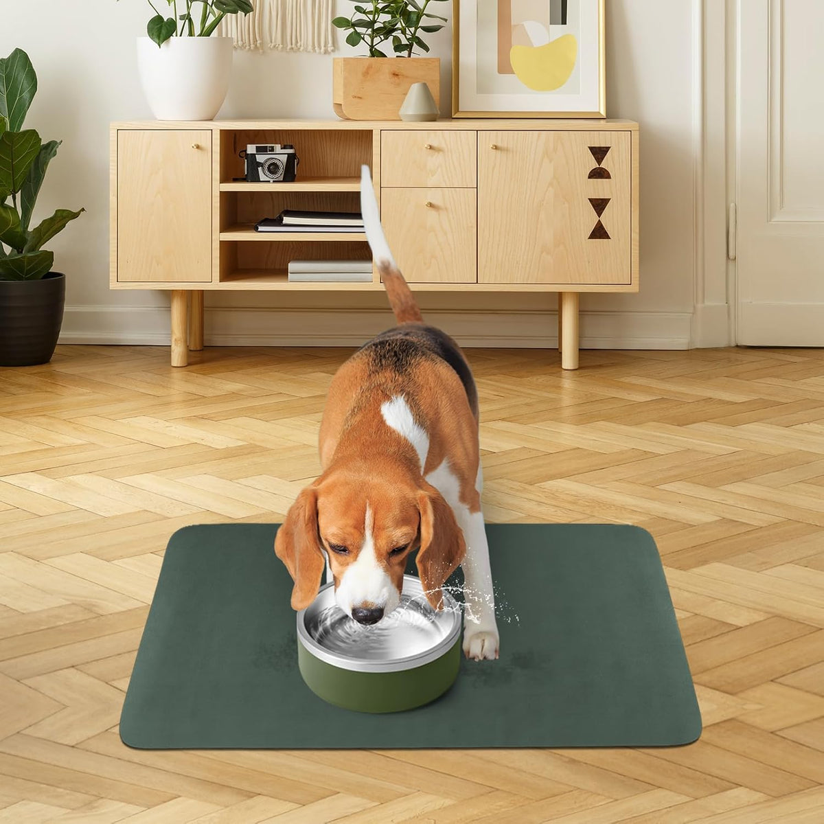 Quick Dry Absorbent Dog Food Mat, 24 x 16 in Diatom Mud Dog Water Bowl Mat, No Messy Anti-Slip Pet Feeding Mat for Medium and Large Dogs
