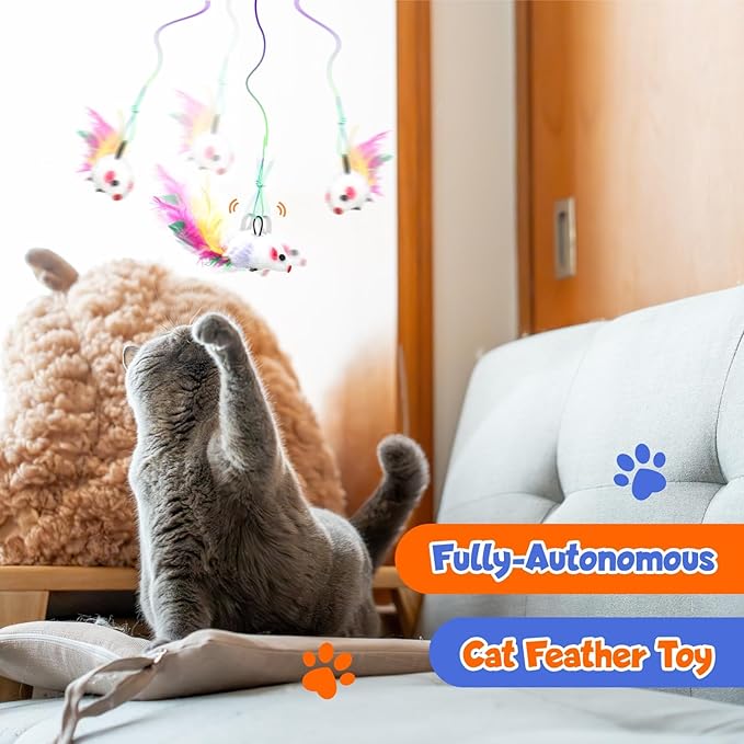 Interactive Cat Toys for Bored Indoor Cats Feather Toys Cat Enrichment for Bored Indoor Adult Cats Kittens-Enhanced with 10 Attachments Mice Rechargeable Auto-Swinging 3in1 Door-Mounted Cat Toy