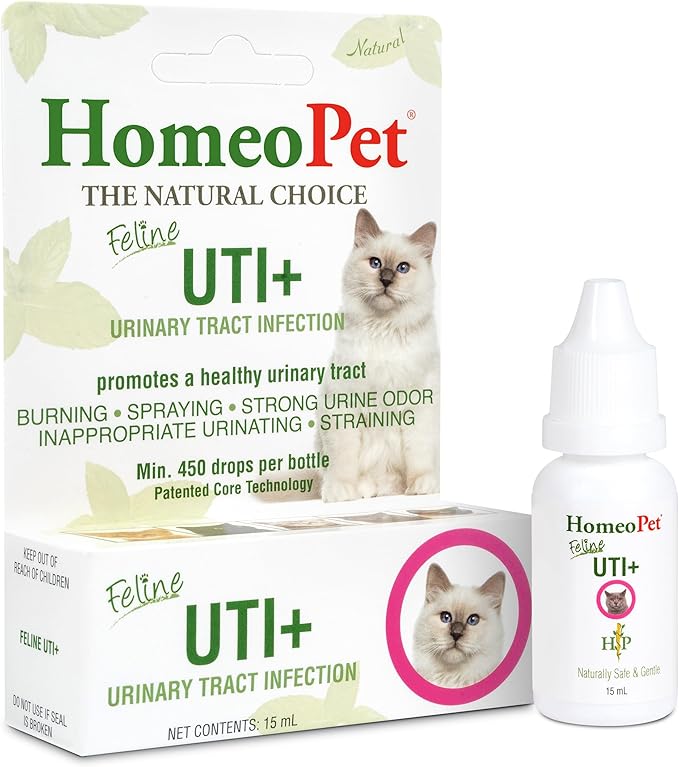 HomeoPet Feline UTI Plus, Safe and Natural Urinary Tract Supplement for Cats, Feline Urinary Tract Support, 15 Milliliters