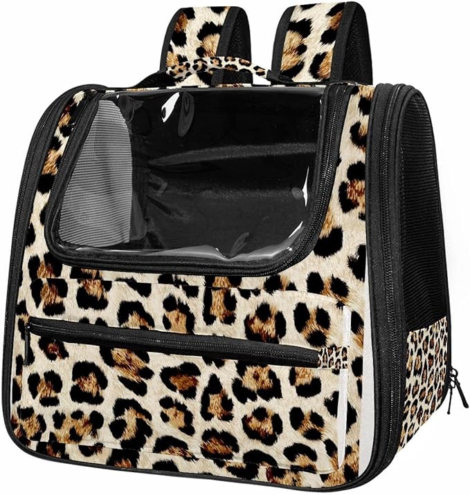 Modern Classic Leopard Print (1) Pet Carrier, Soft Sided Carrier for Small Dog Cat with Windows and Locking Safety Zippers
