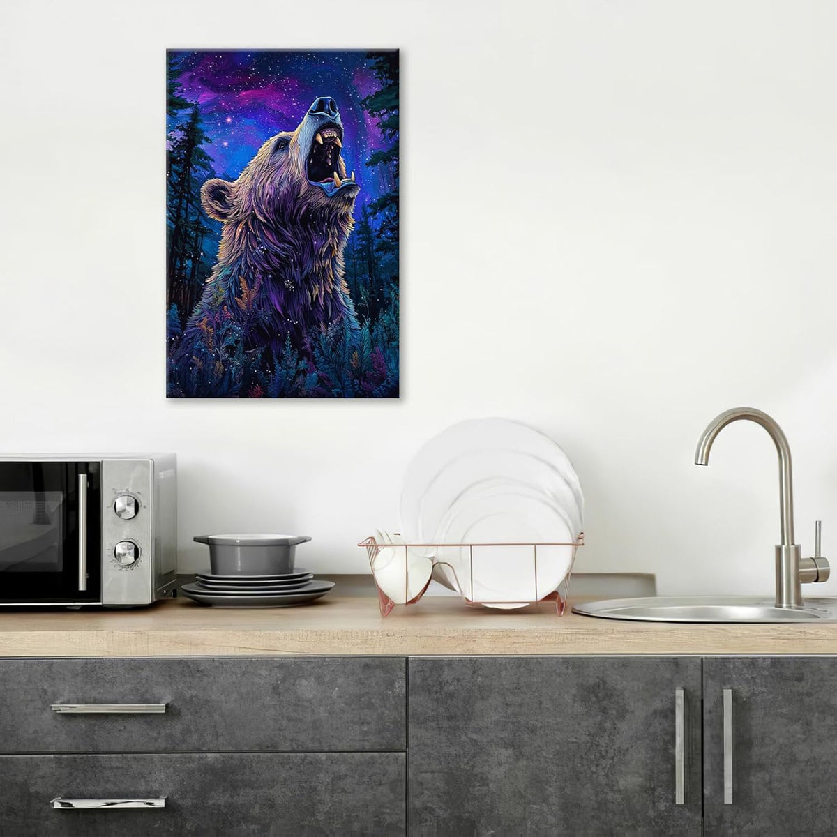 Bear Forest Wall Art Canvas Fantastic Animal Wall Decor Prints Framed Painting Pictures Gifts Artwork for Bathroom Kitchen 16"x24"