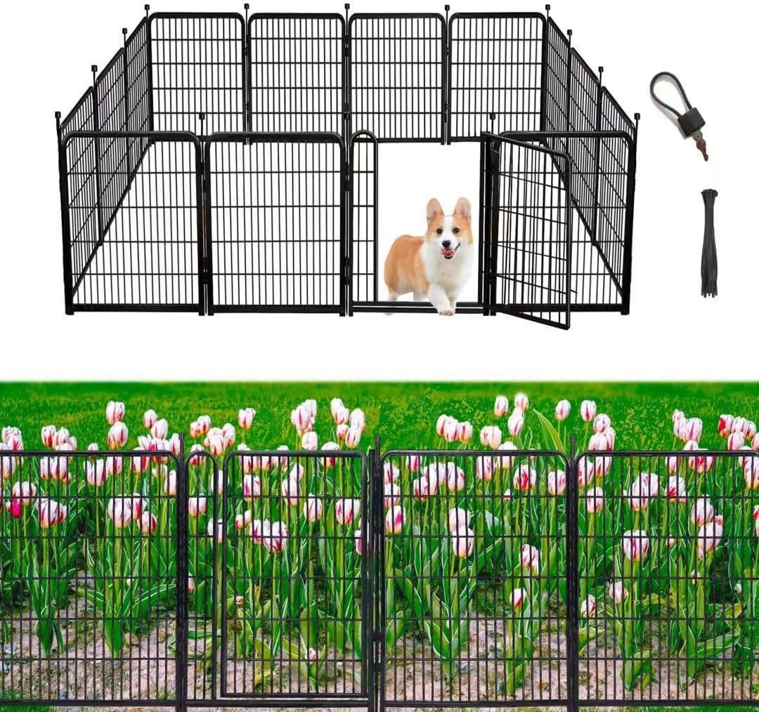 Garden Fencing 40 inch High, 14 Panels Total 31 Ft(L), Gate 21 inches Wide with Low Sills. Fencing for Garden Beds, Dog Digging Fences Barrier, Dog Fences for The Yard, Animal Barrier Fence