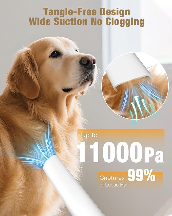 Sharper Image Professional Pet Grooming Vacuum Kit, 5-in-1 Dog Grooming Clippers with Low Noise Trimmer, 2.5L Large Dust Cup, 3 Suction Modes & 5 Grooming Tools for Dogs, Cats and Small Pets
