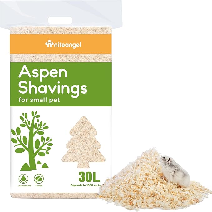 Niteangel Aspen Shaving Hamster Beddings for Syrian Dwarf Hamster Gerbil Mice Degu Rat Rabbit Bunny Guinea Pig Chinchilla Hedgehog or Other Small Pets (30L - 8mm)
