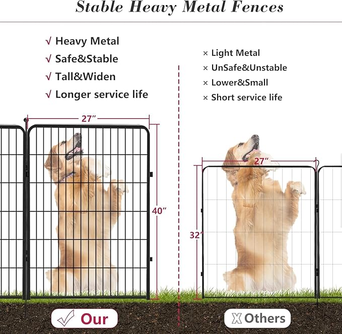 Dog Playpen Outdoor 40 inch 16 Panels Indoor Dog Pen for Large/Medium/Small Dogs Rustproof Metal Dog Fence Outdoor for Yard, Puppy Playpen with Door Portable Pet Fence for RV Camping Yard