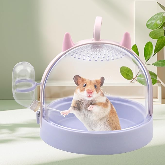 Portable Hamster Cage with Water Bottle,Hamster Carrier Cage High Permeability Travel Carry Cage Case for Gerbils Mice Guinea Pigs Sugar Glider Small Pet(Purple)