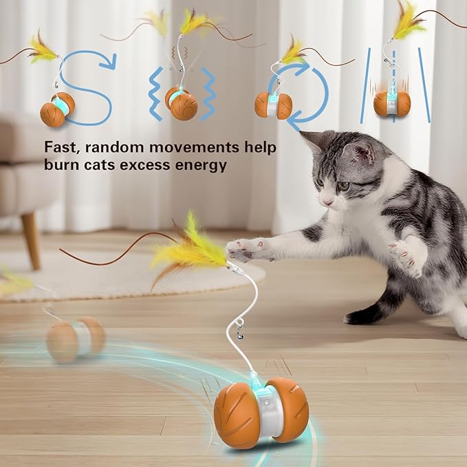 Cat Toys for Bored Indoor Adult Cats,Interactive Flying Feather Teaser,Automatic Moving Robot Cat Toy,Touch Activated Kitten Toy,Rechargeable Cat Enrichment Exercise Toys