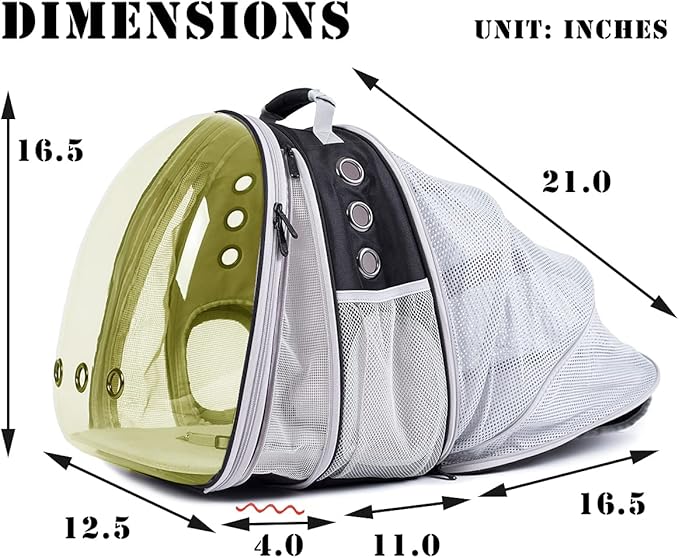 Dual Expandable Polarized Cat Backpack Carrier, Fit up to 20 lbs, Expandable Front & Back Space Capsule Polarized Bubble Pet Carrier for Large Cat and Small Dog, Pet Carrying Hiking Traveling Backpack