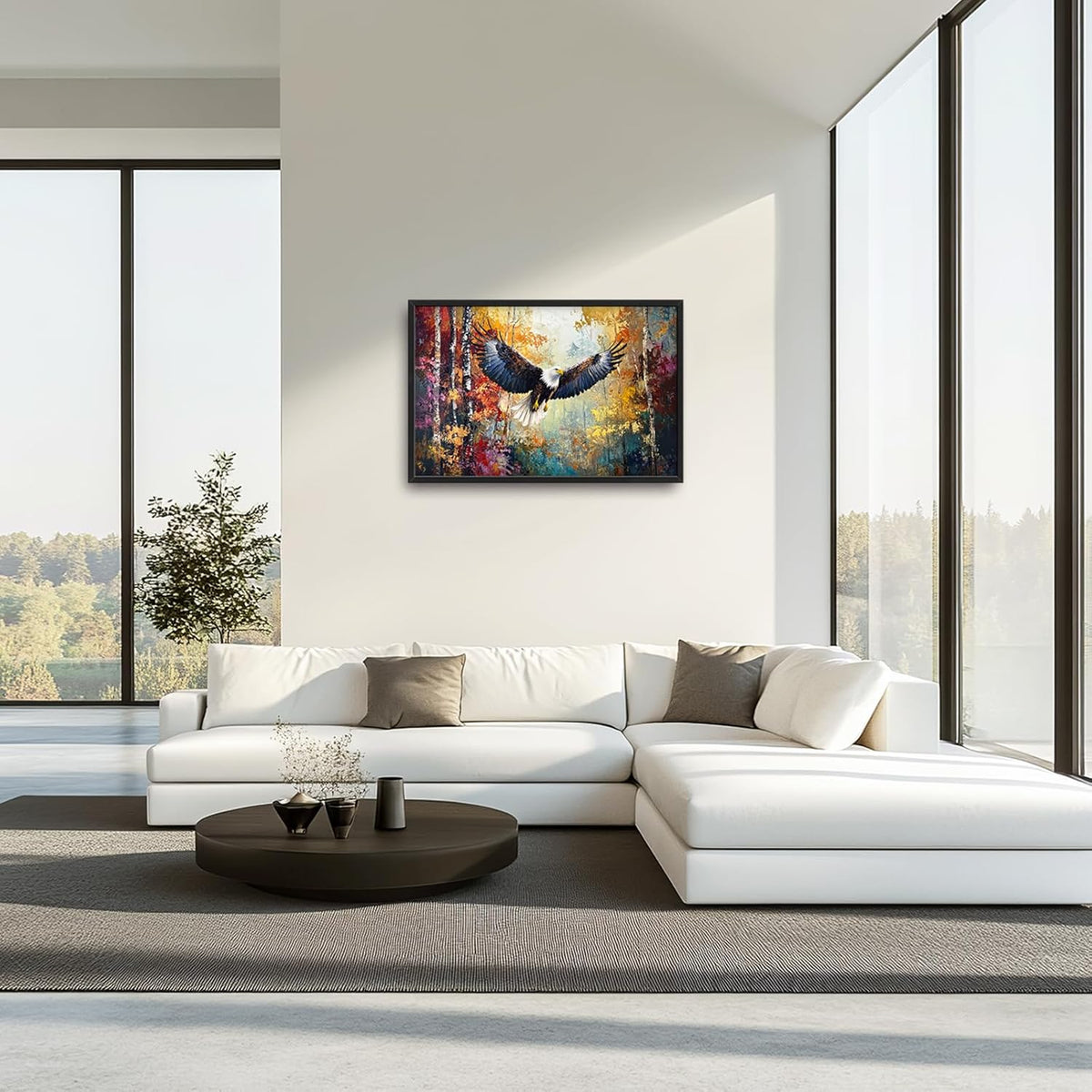 Extra Large Framed Bald Eagle Wall Art,Abstract Colorful Forest Wall Decor,Autumn Fall Forest Pictures for Living Room,Canvas Print Painting Modern Artwork Bedroom Office Home Decor 36L x 24W