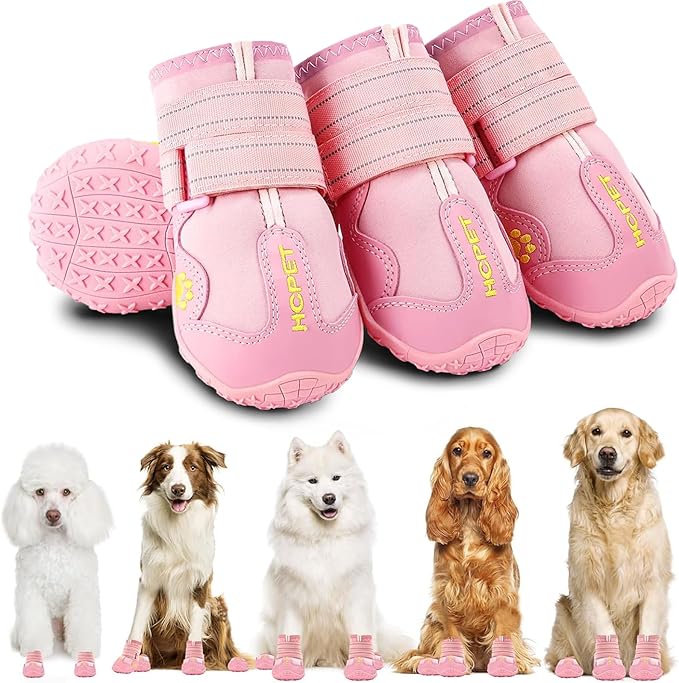 Hcpet Dog Shoes, Dog Boots for Large Dogs, Breathable Dog Booties Paw Protector for Summer Hot Pavement, Winter Snowy Day, Outdoor Walking, Indoor Hardfloors Anti Slip Sole Pink Size 7