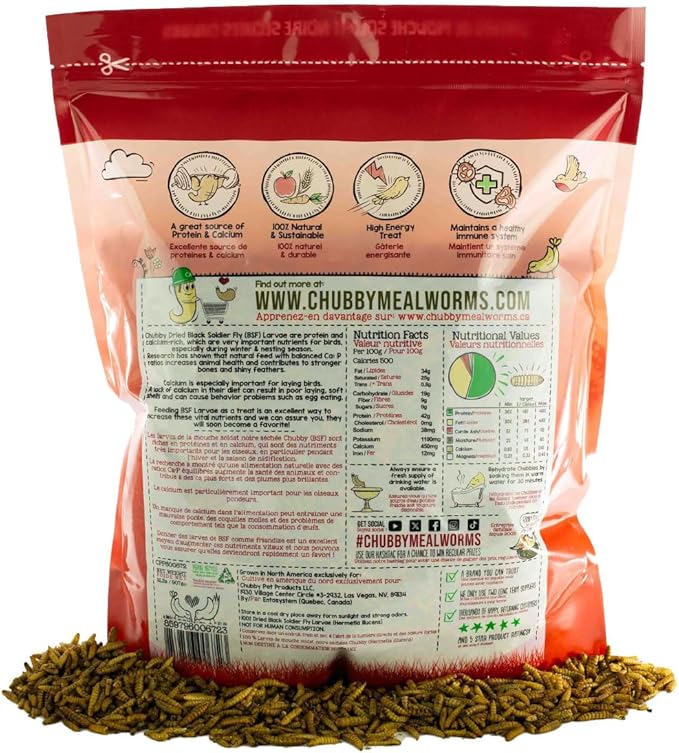 2Lbs Chubby Dried Black Soldier Fly Larvae 100% Made in North America High Calcium Sustainable Dried BSF Larva for Chickens Protein Snack for Laying Hens, Wild Birds & Reptiles