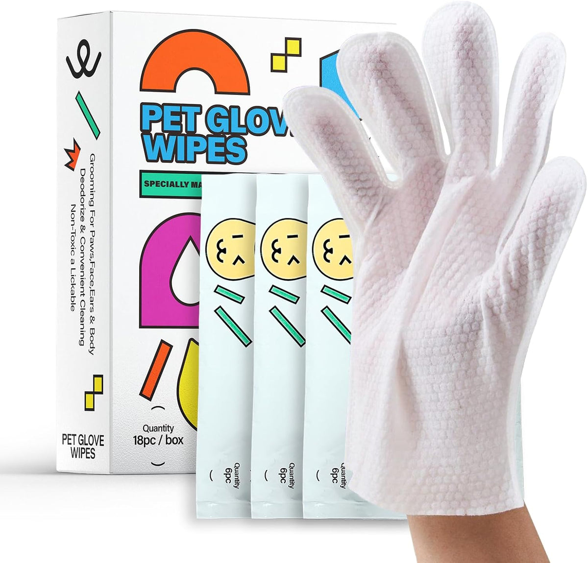 Pet Glove Wipes for Dogs and Cats, Cleaning & Deodorizing Grooming Gloves for Daily Care and Traveling, Dog Wipes Washing Gloves Rinse Free, 18 PCS