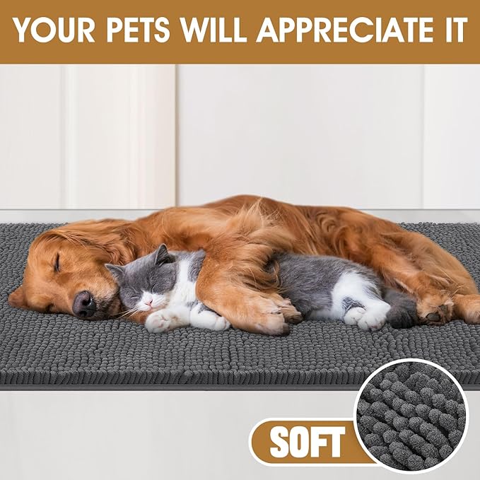 IM HOME 36" x 24" Grey Dog Door Mats for Muddy Paws, Chenille Absorbent Dog Mat, Non Slip Heavy Mud Mat for Dogs, Soft Pet Bed Mat for Entryway, Mud Paws, Inside Floor
