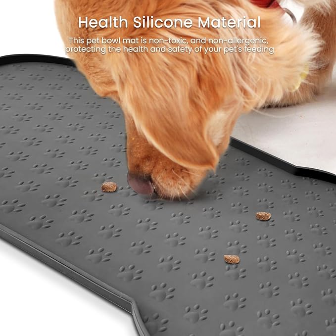 Dog Food Mat Anti-Slip Silicone Dog Bowl Mat Thicker Pet Placemat Waterproof Cat Feeder Pad with Raised Edge Puppy Kitten Feeding Mats Suitable Small Medium-Sized Dogs Cats Eating Tray