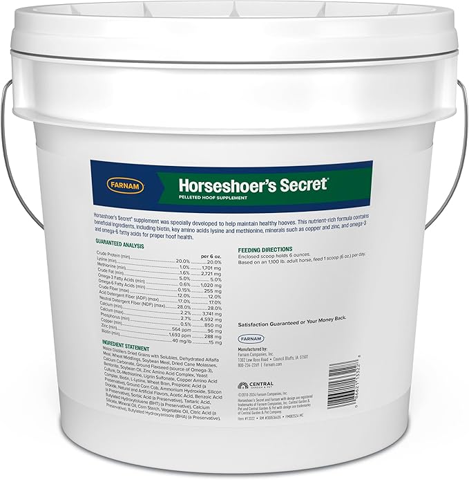 Farnam Horseshoer's Secret Pelleted Hoof Supplement for horses promotes healthy hoof growth, 22 lb., 60 day supply